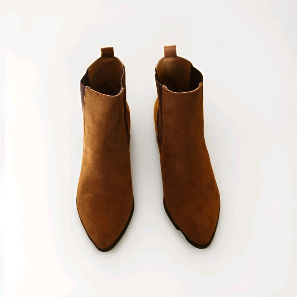 Nine West NWT Womens 10W Brown Faux Suede Chelsea Pull On Block Heel Ankle Boots - Picture 4 of 11